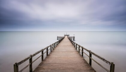 Obraz premium Walking towards the horizon on a wooden pier