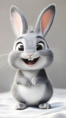 Fototapeta premium Cute Cartoon Bunny Rabbit with Big Eyes and Smiling Expression