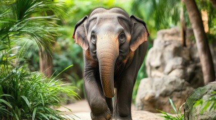 Naklejka premium Asiatic elephant in its natural habitat, with room for copy.