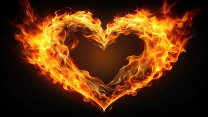 A heart-shaped fire burning brightly, passion, love, flames, romance, fiery, intensity, desire, red, burning, heart, heat