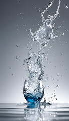 A dynamic splash of water captured in mid-air, showcasing intricate droplets and waves. The background is a soft gradient, enhancing the clarity and beauty of the water.