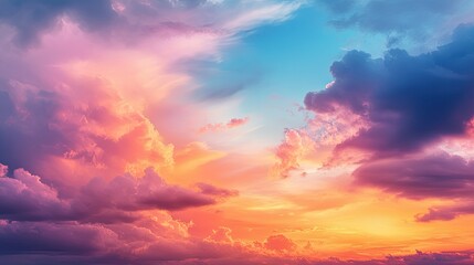 Dramatic sunset sky with colorful clouds and copy space for text.