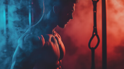 Athletic man at gym. Bodybuilder with workout and fitness concept.