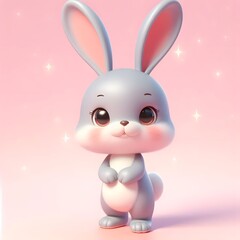 Fototapeta premium Cute Cartoon Bunny Rabbit D Render Pink Background