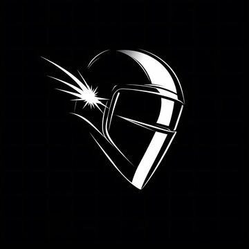 recommend clip art: White Welding Helmet with Spark and Black Background