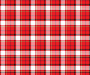 Plaid fabric pattern, red, white, black, yellow, seamless for textile and design clothes skirt pants apron tablecloth blanket or decoration. Vector illustration.