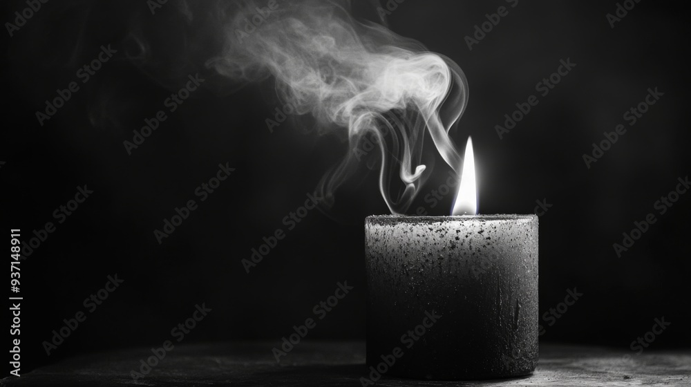 Aufkleber a black and white image of smoke rising from a recently extinguished candle, with the soft glow of r