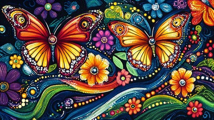 Mosaic Butterflies and Flowers.