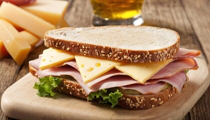 Deliciously stacked sandwich with melted cheese and ham ready to be savored