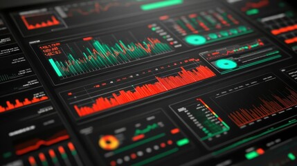 Obraz premium Risk analysis dashboard in 3D, with red and green indicators for high and lowrisk areas