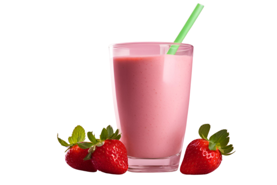 strawberry shake glass on transparent background