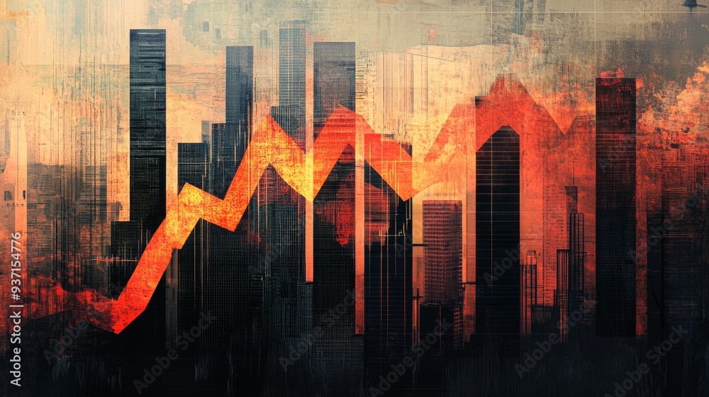 Aufkleber a financial graph showing a bullish trend, overlaid on a background of skyscrapers, symbolizing stro