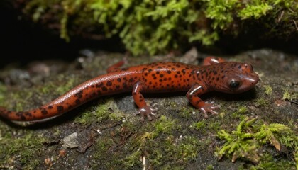 Fototapeta premium Wild beauty A vibrant red salamander in its natural habitat