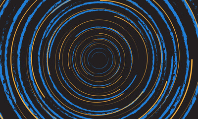 vortex copy-space of abstract background with spiral. blue yellow isolated on black