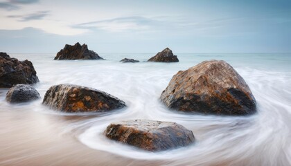 Obraz premium Natures artistry Rocks and waves in harmony