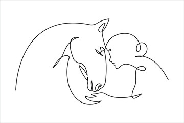 One continuous single line drawing of animal horse design outline vector illustration
