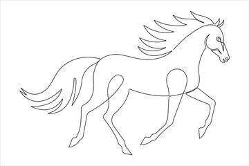 One continuous single line drawing of animal horse design outline vector illustration
