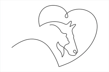 One continuous single line drawing of animal horse design outline vector illustration

