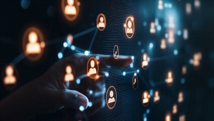 A Hand Reaches Towards a Network of Digital Connections, Symbolizing the Interplay Between Human Interaction and Technology in a Modern World of Information Exchange.