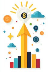 Business Growth  Success  Upward Trend  Financial Chart  Dollar Signs  Yellow Arrow  Bar Graph  Financial Success