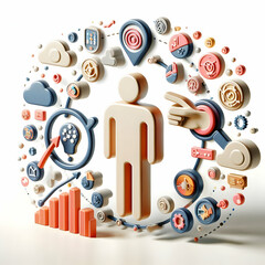 Obraz premium 3D Icon as AI personalization and customer journey concept as An AI personalization icon paired with a customer journey icon representing the role of AI in personalizing marketing strategies ideal for