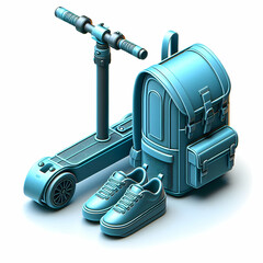 3D Icon as Electric skateboard and backpack concept as An electric skateboard paired with a backpack representing the practicality of eco friendly transport and daily essentials perfect for isolated v