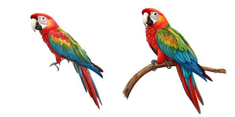 Naklejka premium A parrot perched on a branch pet element photorealistic vibrant feathers isolated on white and transparent background
