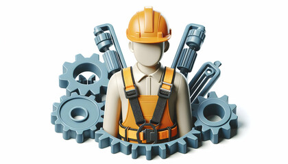 3D Icon as Safety harness and manufacturing equipment concept as A safety harness paired with manufacturing equipment symbolizing the importance of fall protection in industrial settings perfect for i