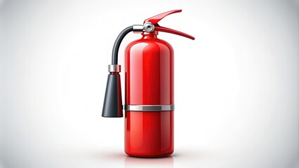 Obraz premium A bold, red fire extinguisher icon stands out against a white background, symbolizing safety and emergency preparedness in a modern, graphic design element.