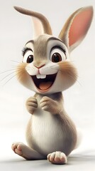 Fototapeta premium Cute Cartoon Bunny Rabbit with Big Eyes Smiling