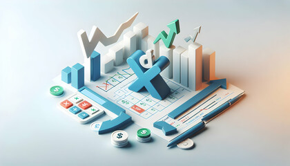 Obraz premium 3D Icon as Tax planning and stock market analysis concept as Tax planning paired with stock market analysis representing the relationship between tax strategies and investment performance ideal for cl