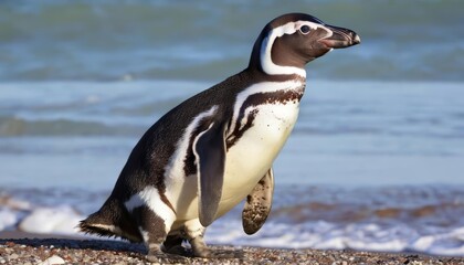Obraz premium Penguin on the shore ready for adventure