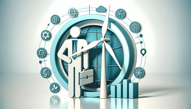 3D Icon as Wind turbine and IT consultant concept as A wind turbine paired with an IT consultant icon representing the integration of renewable energy in IT consulting services ideal for isolated vect