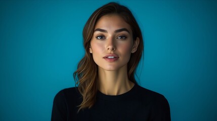Fototapeta premium A woman in a black shirt is looking at the camera