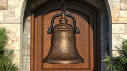 Fototapeta premium School bell hanging in a hallway, warm afternoon light