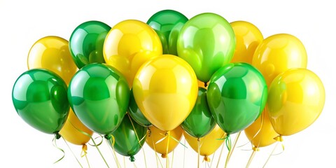 Balloons of Celebration Green and Yellow Balloons, 3D, Glossy, White Background, Balloons, Celebration, Party