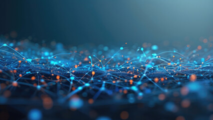 Obraz premium Digital Wallpaper: Interconnected Dots Forming a Complex Network in Dark Blue