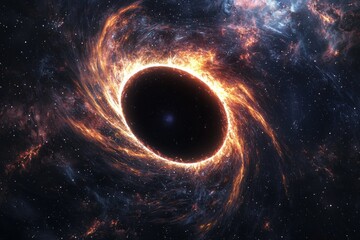 Naklejka premium Black hole in space illustration created with Generative AI