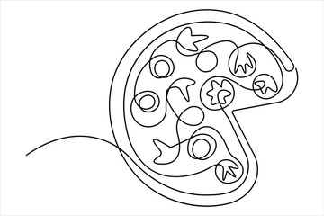 Continuous single one line drawing of delicious sliced cheese pizza design outline vector illustration