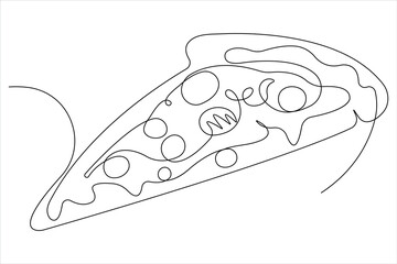 Continuous single one line drawing of delicious sliced cheese pizza design outline vector illustration