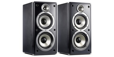 Fototapeta premium Black Speaker System with Two Woofers and Tweeters, Audio, Speakers, Home Theater, Stereo