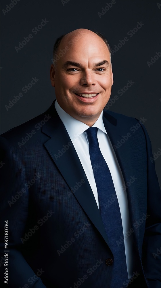 Poster a man in a suit and tie smiles at the camera