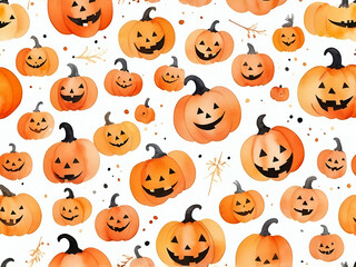 Fototapeta premium abstract Funny Halloween pumpkins, hand painted in watercolor pattern background
