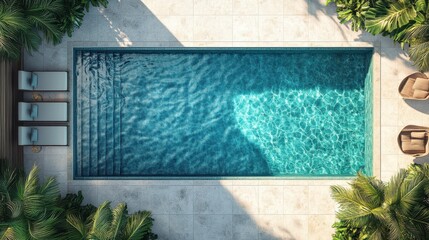 Top view of Rooftop swimming pool with a sunken lounge area