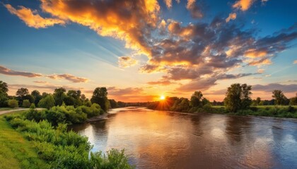  Glorious sunset over serene river