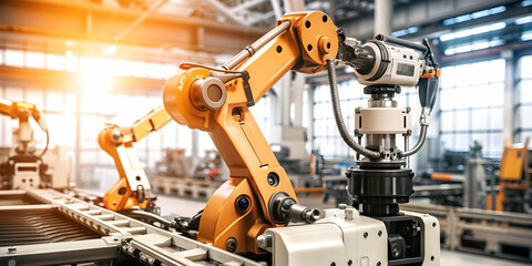 Fototapeta premium 3D Icon as AI automation and industrial robot concept as An AI automation icon paired with an industrial robot symbolizing the role of AI in automating industrial tasks ideal for isolated vector desig