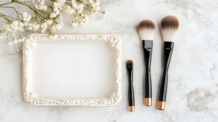 Vintage-inspired brush holder with ornate ceramic design, accompanied by a matching accessory tray, set against a vintage display backdrop