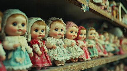 Fototapeta premium Creepy scary soulless dolls, children's toy. Haunted babydolls