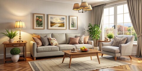 Cozy Living Room Interior Design with Sofa, Coffee Table, and Natural Light, interior design , living room , furniture , home decor