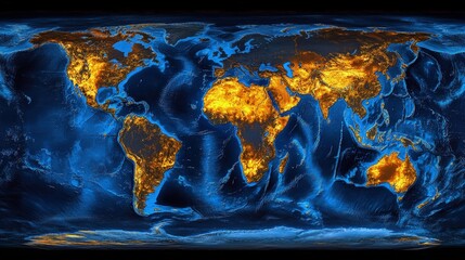 World map with international trade routes, vibrant lines, dark background with glowing lights